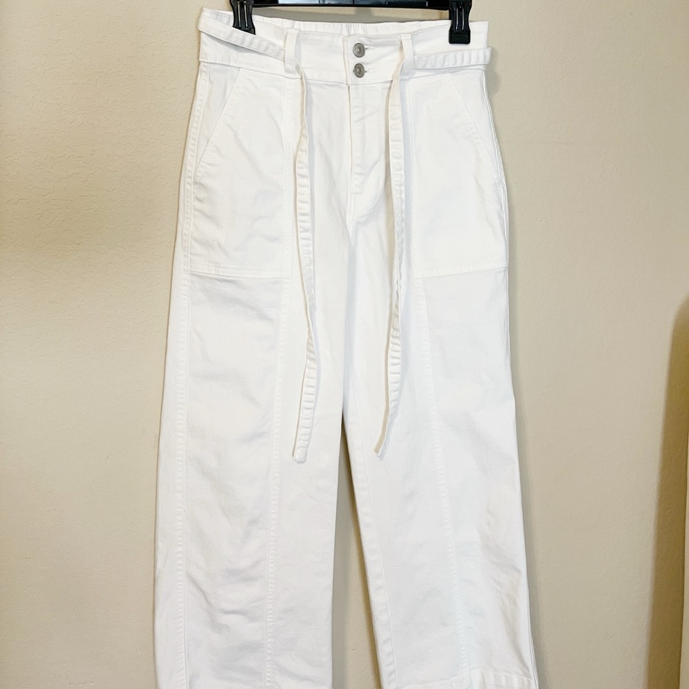Hudson White Wide leg Cropped Jeans with Belt